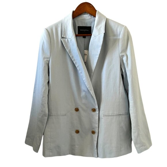 Banana Republic Factory Jackets & Blazers - Banana Republic NEW Linen Blend Double Breasted Blazer In Powder Blue Size 10